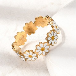 Кольцо для пальца Flower 201 из нержавеющей стали с эмалью&nbsp;RJEW-Z135-02G