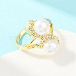 Fingerringe aus Messing mit Mikropavé-Kubikzirkonia für Damen&nbsp;RJEW-D340-02G-08