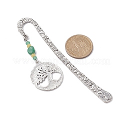 Natürliche malaysische Jade und grüne Aventurin-Perlen-Lesezeichen mit legiertem Lebensbaum&nbsp;AJEW-JK00255-05