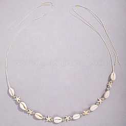 Летние пляжные цепочки с бисером из синтетических морских звезд бирюзового цвета и натуральных ракушек каури&nbsp;WG33282-04