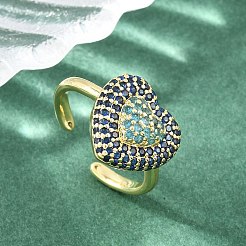 Anelli aperti a bracciale in ottone a forma di cuore con micro pavé di zirconi cubici per donna&nbsp;CU-CBA0A21-01G