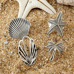 4 шт. 4 стиля сплава кольца в форме морской звезды/ракушки/кокосовой пальмы для унисекс PW-WG2B6F0-01
