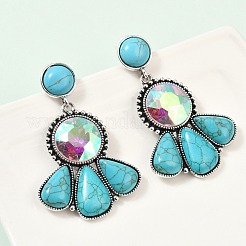 Серьги-гвоздики из сплава синтетической бирюзы&nbsp;LS-EJEW-U053-04A-AS