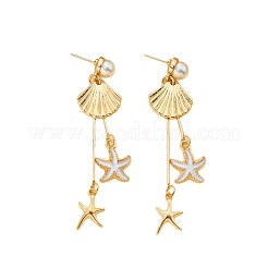 Серьги-гвоздики с кисточками из железной эмали в форме ракушки и морской звезды&nbsp;FS-WG09B6A-01