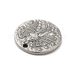 変色しない304ステンレススチールペンダント  星と天使のフラットラウンド  ステンレス鋼色  20x3mm  穴：1.8mm&nbsp;STAS-I694-15P