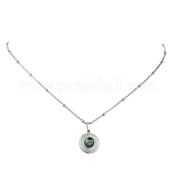 Colliers à pendentif en nacre d'ormeau naturelle en acier inoxydable 304 et chaîne satellite&nbsp;NJEW-JN06446-02