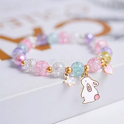 Pulseras elásticas con cuentas redondas de vidrio craquelado de conejo de Pascua&nbsp;FS-WG32C26-01