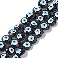 手作りナザールボンジュウランプワークビーズ連売り  フラットラウンド  ミックスカラー  14~15.5x8mm  穴：1~1.4mm  約24個/連  12.60インチ（32cm）&nbsp;LAMP-G157-01