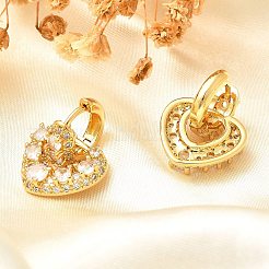 Серьги-кольца в форме сердца из латуни с микропаве из прозрачного кубического циркония для женщин EJEW-C125-01G