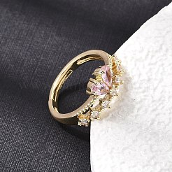Messing Micro Pave Zirkonia Manschette offene Ringe&nbsp;CU-CBA5C10-07G