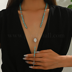 Ожерелья из синтетических бирюзовых четок&nbsp;QO6438