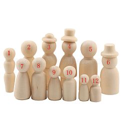 未完成の空白の木製人形  DIYの手塗りの工芸品のため  バリーウッド  33~79x14~24.5mm  55個/箱  梱包箱：14.3x21.2x4.8センチメートル&nbsp;DIY-TAC0007-64