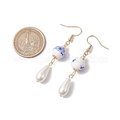 Круглые с цветочным узором фарфоровые керамические серьги-подвески&nbsp;EJEW-JE06347-01