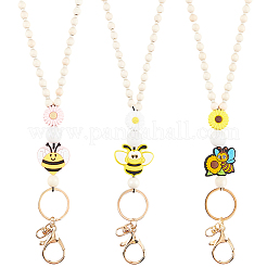 3шт 3 стиля пчелы цветок брелок из дерева и силикона&nbsp;HJEW-SC00178