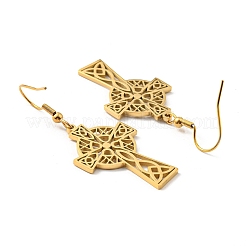 Orecchini pendenti con croce in acciaio inossidabile 304 e nodo da marinaio per donna&nbsp;EJEW-F320-01G