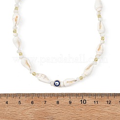 Halsketten aus natürlicher Trochidenmuschel und Legierungsemaille mit blauem Nazar-Auge&nbsp;NJEW-JN06307