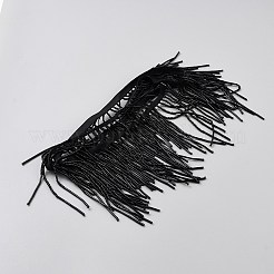 ポリエステルタッセルレースリボン  ガラスビーズ  ブラック  2-1/2~3-1/2インチ（65~90mm）  約5.00ヤード（4.57m）/かせ&nbsp;SRIB-WH0011-284A