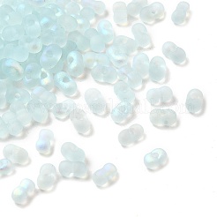 ガラスのフロストシードビーズ  ピーナッツ  ABカラーメッキ  ライトブルー  6x3.5x3mm  穴：1mm  約100個/袋&nbsp;LS-SEED-NH0002-01D