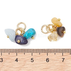 5個の天然および合成の混合宝石用原石のペンダント  ナゲットチャーム  304ステンレススチールオープン丸カン付き  18KGP本金メッキ  13.5x13x10mm  穴：4mm&nbsp;PALLOY-JF05353-02
