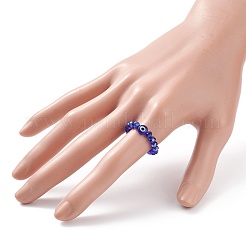 Lampwork Evil Eye & Bague extensible en perles de verre pour femme&nbsp;RJEW-JR00483-01