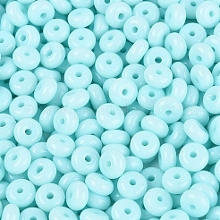 不透明色のガラスシードビーズ  ロンデル  淡いターコイズ  6x3mm  穴：1.2~1.6mm  約2500個/ポンド&nbsp;SEED-Q042-01A-D02