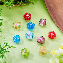 10個の手作りランプワークビーズ  バンピー  花  カラフル  13.5~14x14.5~15x7~8mm  穴：1.4mm&nbsp;LAMP-TADJ0001-01D
