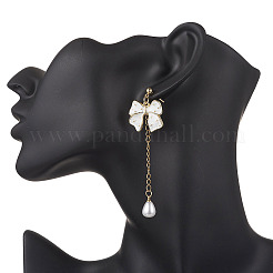 Серьги-гвоздики с подвесками и бантом из сплава эмали&nbsp;EJEW-JE06645-04