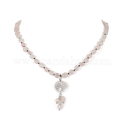 Collar con colgante de árbol de la vida de cuarzo rosa natural&nbsp;NJEW-JN04335-03