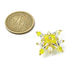 ガラスシードビーズのテトラプテラペンダント  ジャンプリングとガラスパールラウンドビーズ付き  きいろ  31x31x13mm  穴：2.5mm&nbsp;PALLOY-MZ00533-04