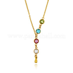 Collares con colgante plano redondo en forma de Y de acero inoxidable 304 con circonitas cúbicas de colores para mujer.&nbsp;WGD5E11-01