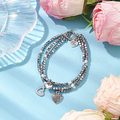 Браслеты из многониточного бисера из синтетического немагнитного гематита и натурального жемчуга с гальваническим покрытием в виде куба BJEW-JB10571