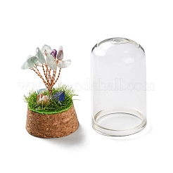 Albero dei soldi in trucioli di fluorite naturale in campane di vetro a cupola con decorazioni espositive con base in legno&nbsp;DJEW-K030-02K