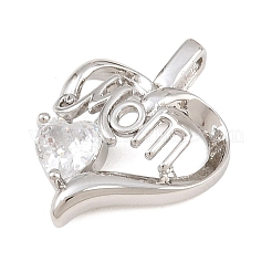 Pendentifs en laiton pavés de zirconiums cubiques transparents pour la fête des mères&nbsp;CU-CBAFB7D-06P-01
