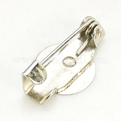 鉄の丸いピンバック  ブローチベースのセッティング  プラチナ  15x8mm&nbsp;IFIN-E711-N