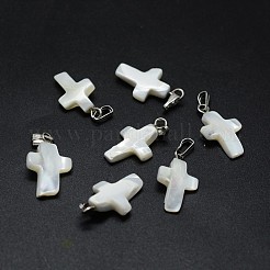 シェルペンダント  真鍮パーツ  クロス  プラチナ  18~20x9~11x3~5mm  穴：2x5mm&nbsp;SSHEL-E565-A-02P