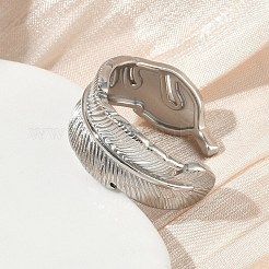 女性用304ステンレススチールカフオープンリング  羽  ステンレス鋼色  10mm  内径：18.6mm&nbsp;RJEW-L341-03B-P