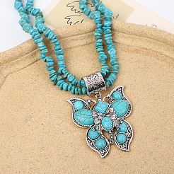 Сплав паве синтетическая бирюза бабочка кулон чип бисер двухслойные ожерелья для женщин FS-WGD61BF-01