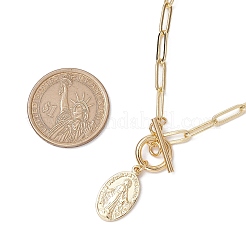 Colliers pendentifs ovales en laiton avec chaîne trombone vierge marie pour femmes&nbsp;NJEW-JN05117