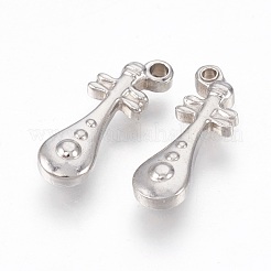 変色しにくい201ステンレススチールペンダント  ピパ  ステンレス鋼色  19x6.5x4mm  穴：1.5mm&nbsp;STAS-O118-35P