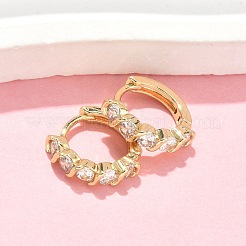 Плоские круглые серьги-кольца из латуни с микропаве из прозрачных кубических цирконий EJEW-Z102-19G