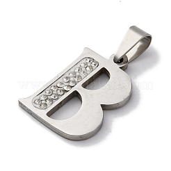 ステンレスペンダント201個  ラインストーン付き  文字L  文字B  25x18x2mm  穴：6x3mm&nbsp;STAS-Q342-53P-B