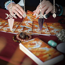 2 шт. 2 стиля натуральный аметист и розовый кварц конусный маятник для биолокации большие подвески&nbsp;AJEW-GO0002-09A