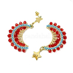 Pendientes colgantes de cuentas de vidrio hechas a mano con forma de luna&nbsp;EJEW-MZ00360-02