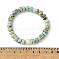 Elastische Armbänder aus natürlichem Larimar und Süßwasserzuchtperlen für Damen&nbsp;BJEW-JB14101