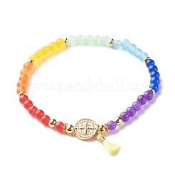 7 chakra teint naturel malaisie jade perles rondes bracelets extensibles ensemble pour fille femmes&nbsp;BJEW-JB07003