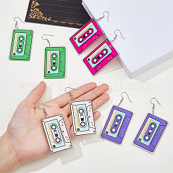 4 пара двухцветных акриловых сережек-подвесок в форме аудиокассеты с 304 штифтами из нержавеющей стали для женщин EJEW-FI0003-26