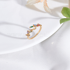 1 шт. латунные кольца-манжеты с микропаве из кубического циркония для женщин&nbsp;RJEW-LP0002-23A