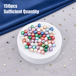 150 個 5 色のガラスパールペンダント  ゴールデンメッキ真鍮パーツ  ラウンド  ミックスカラー  11x8.5mm  穴：2mm  30個/カラー&nbsp;GLAA-HY0001-09