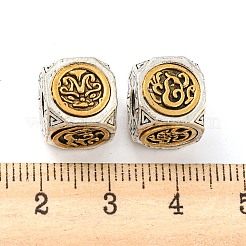 チベット風合金ヨーロピアンビーズ  大穴ビーズ  キューブ  宗教  アンティークシルバー＆アンティーク金色  10x11x10mm  穴：4mm&nbsp;PALLOY-P295-01AG