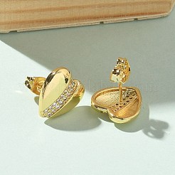 女性用真鍮マイクロパヴェクリアキュービックジルコニアスタッドピアス  ハート  18KGP本金メッキ  11.5x11.5mm&nbsp;EJEW-U034-02G-03